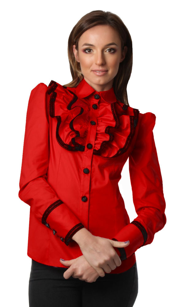 camasa rosie cu volanas dublu