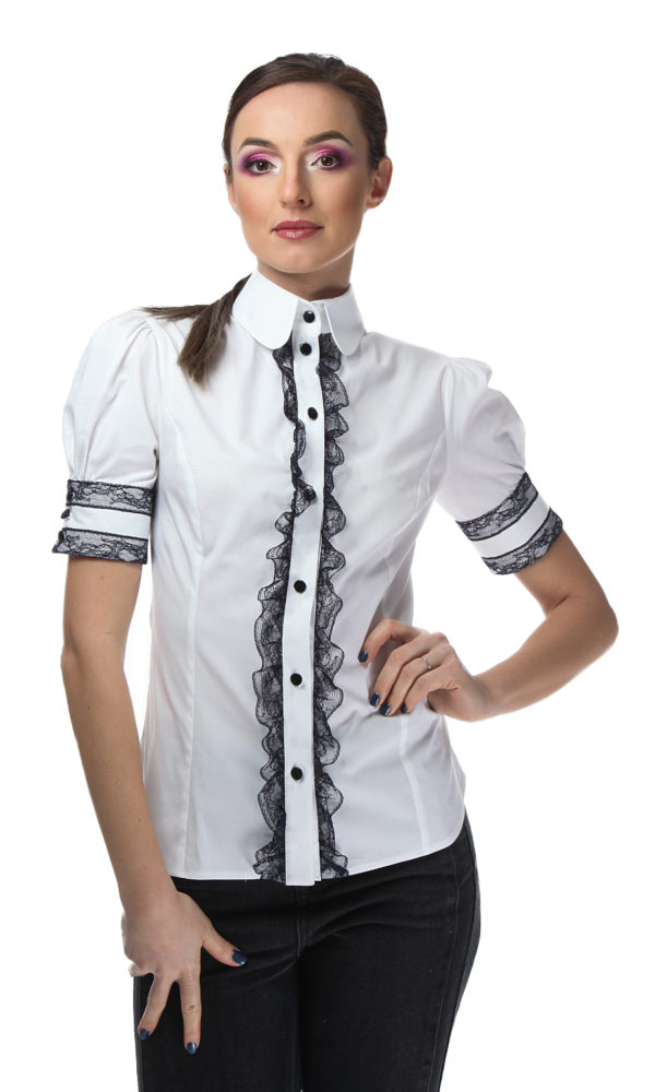 camasa alba cu dantela neagra