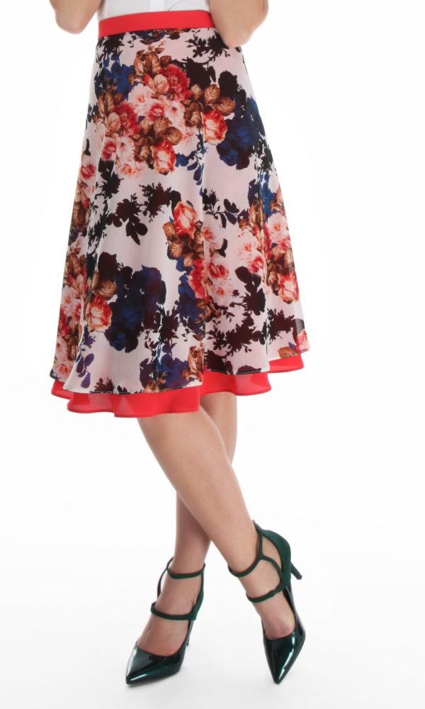 fusta vaporoasa din voal inflorat