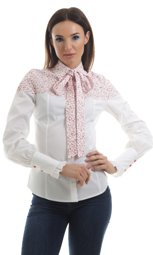 Camasa alba cu floricele roz